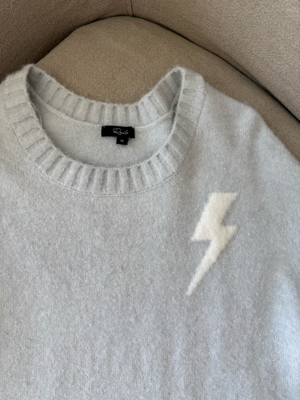 Rails Perci Sweater Grey White Lightning Cashmere Blend Crewneck Medium - Picture 4 of 8